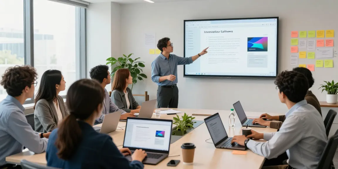 Team collaborating using the WPS Official Website in a modern office environment, showcasing innovative software features.
