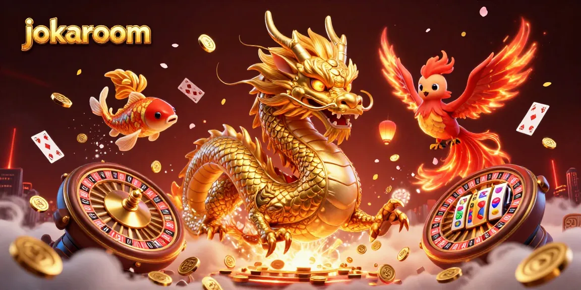 Play exciting online roulette at jokaroom with a vibrant scene featuring a golden dragon and casino elements.